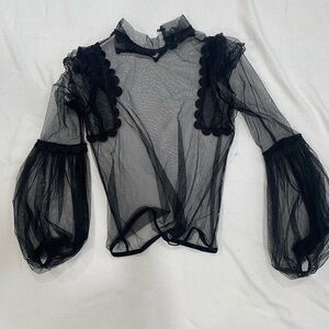 Nasty Gal Black Sheer Ruffle Blouse